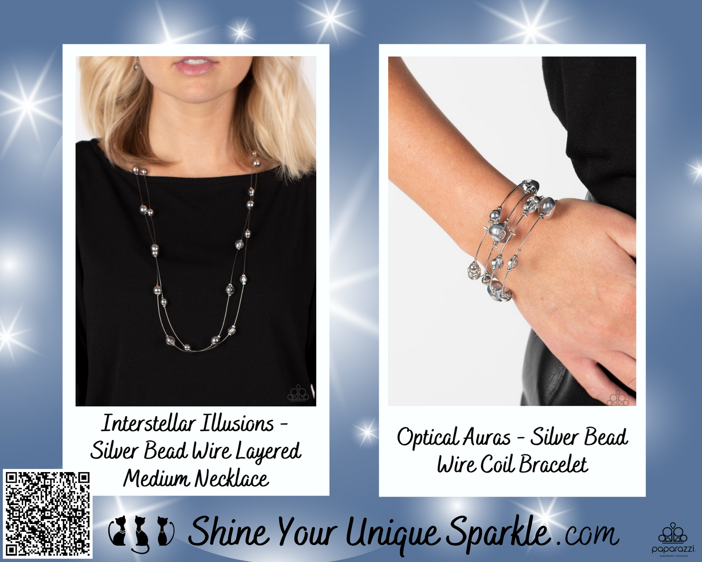 Interstellar Illusions - Silver Bead Wire Layered Medium-Length Necklace