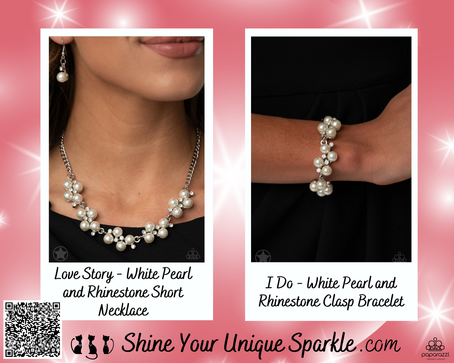 I Do - White Pearl and Rhinestone Clasp Bracelet
