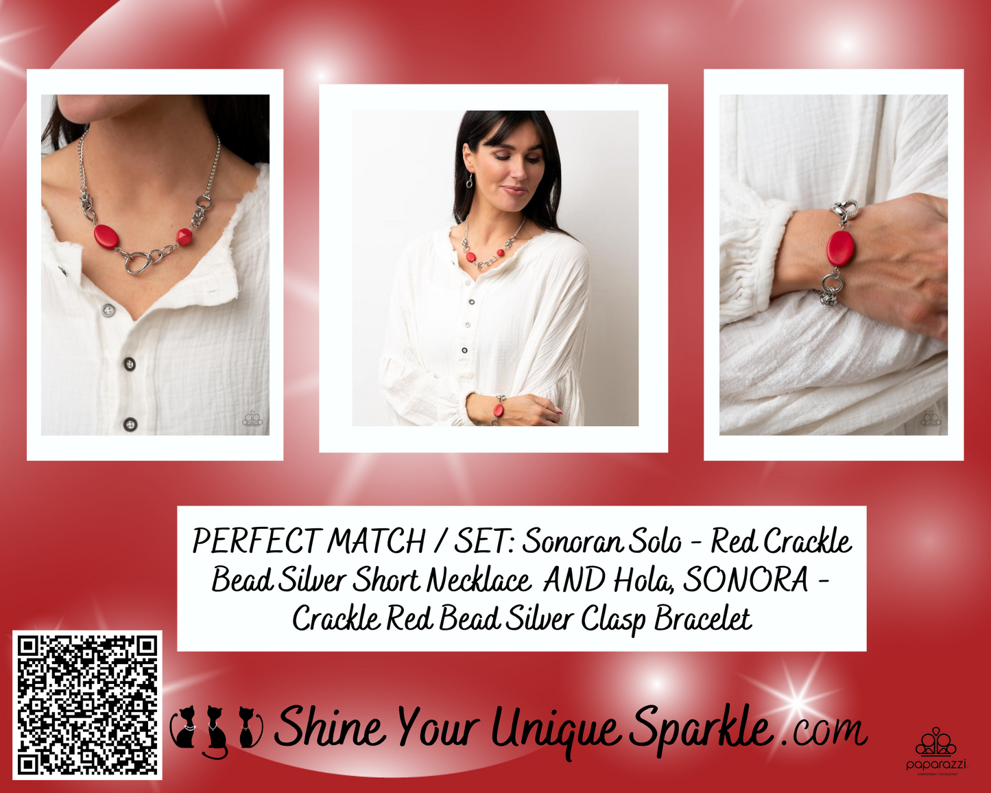 Sonoran Solo - Red Crackle Bead Silver Short Necklace
