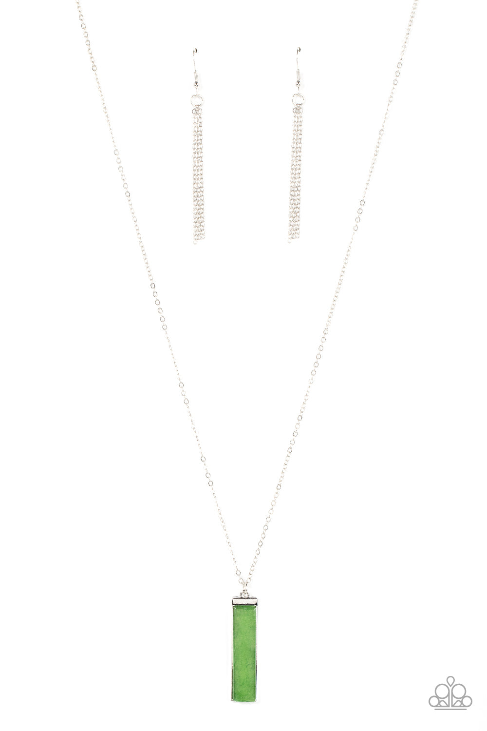 PERFECT MATCH / SET: Set in GEMSTONE - Green Jade Stone Rectangle Silver Pendant Long Necklace AND Rural Repose - Green Jade Silver Cuff Bracelet