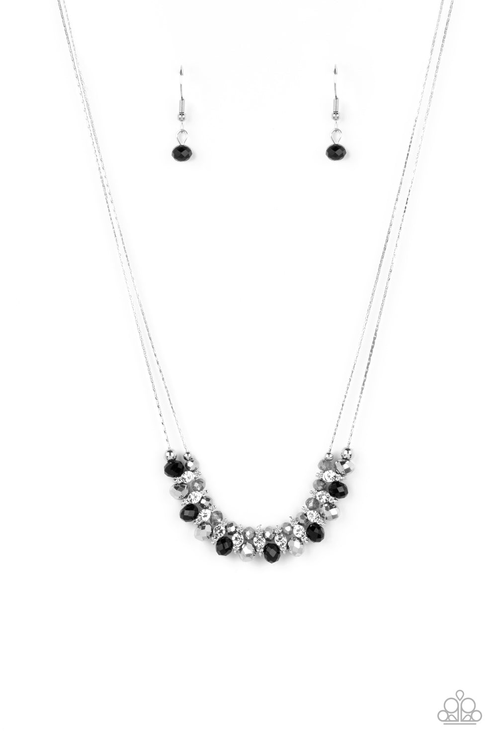 Shimmering High Society - Black White Smoky Bead Silver Short Necklace