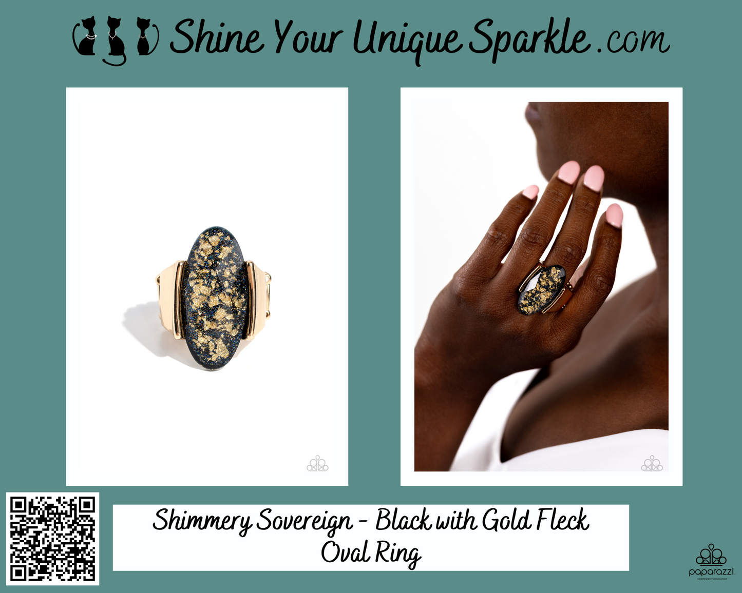 Shimmery Sovereign - Black with Gold Fleck Oval Ring