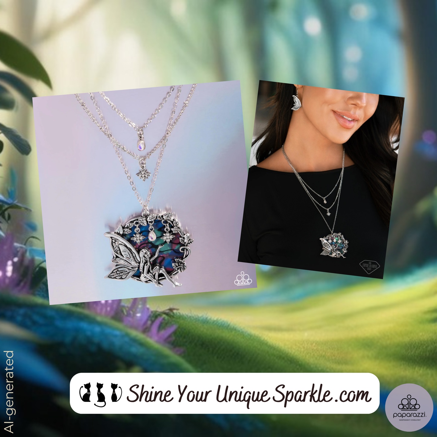 Fabled Fairy - Multi Abalone Shell Silver Fairy Layered Pendant Short Necklace - Empire Diamond Exclusive