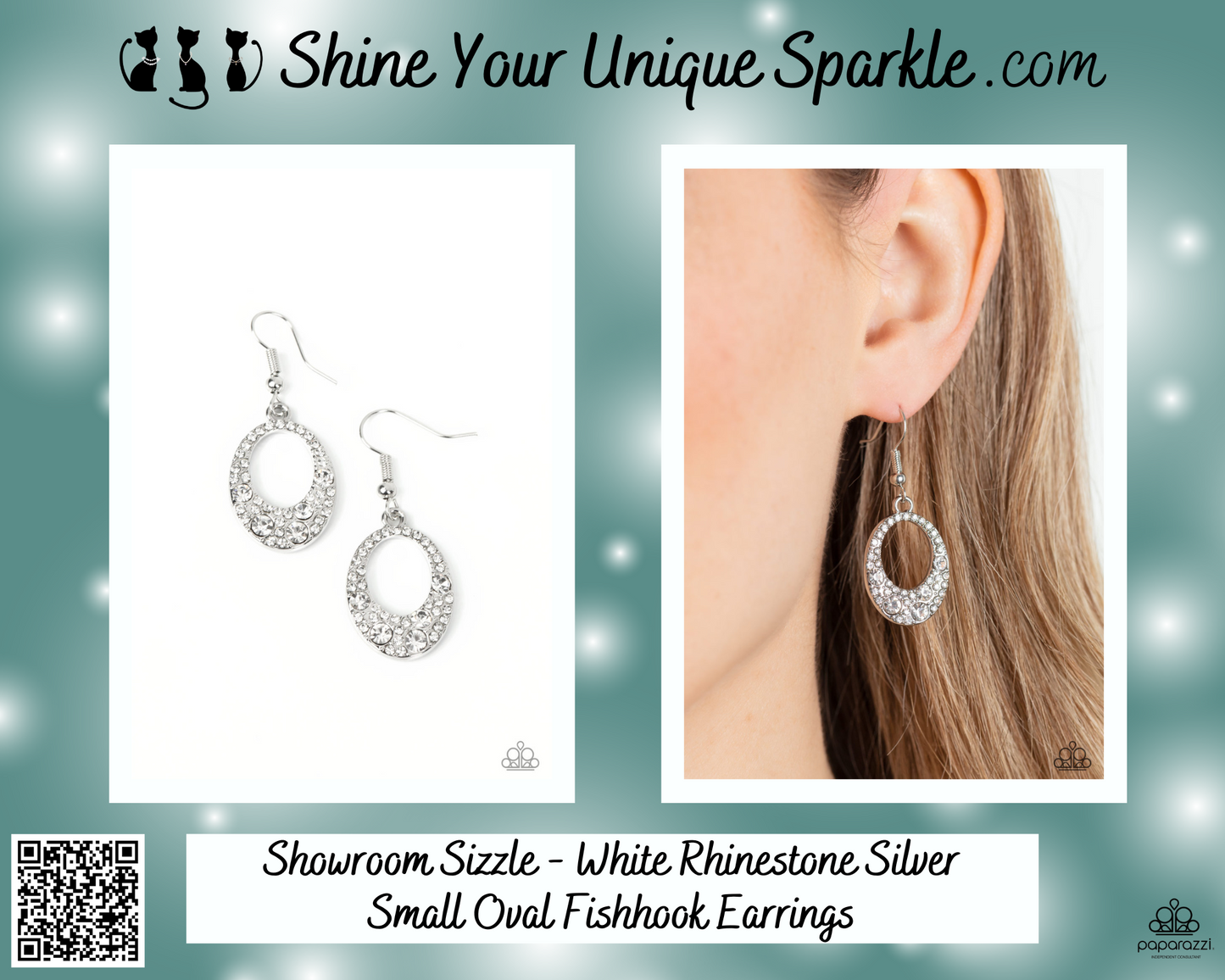 Showroom Sizzle - White Rhinestone Silver Small Oval Fishhook Earrings