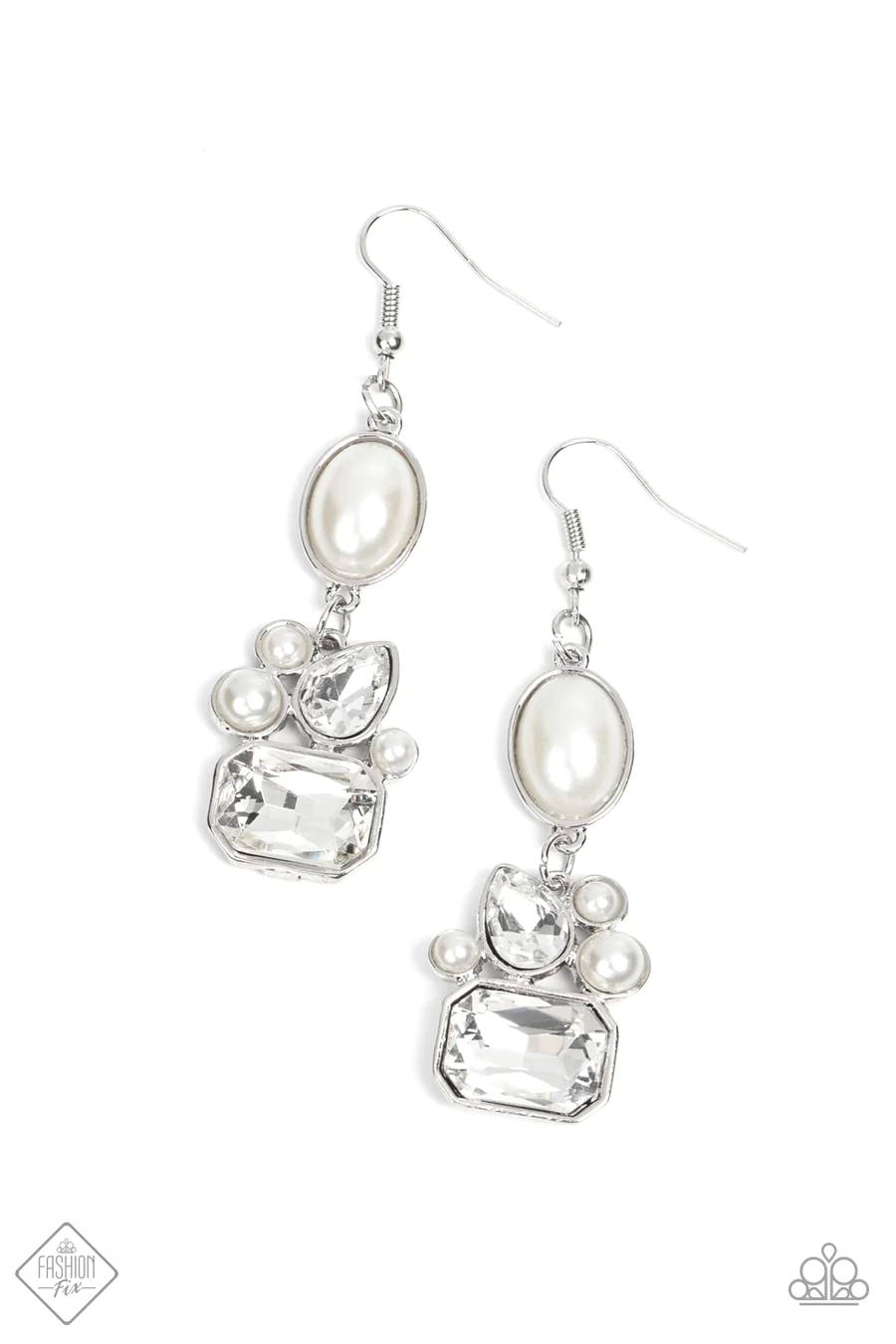 Showtime Twinkle - White Pearl Silver Earrings - Fashion Fix