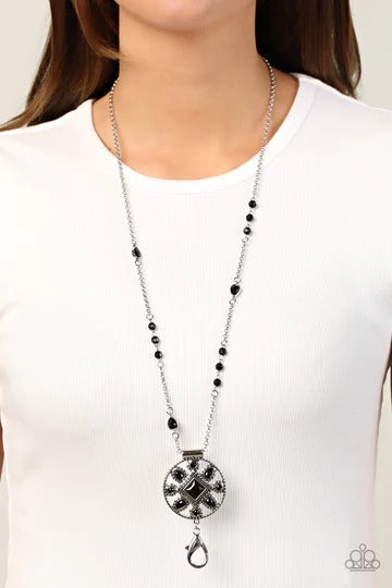 Sierra Showroom - Black Stone Silver Pendant Lanyard Necklace