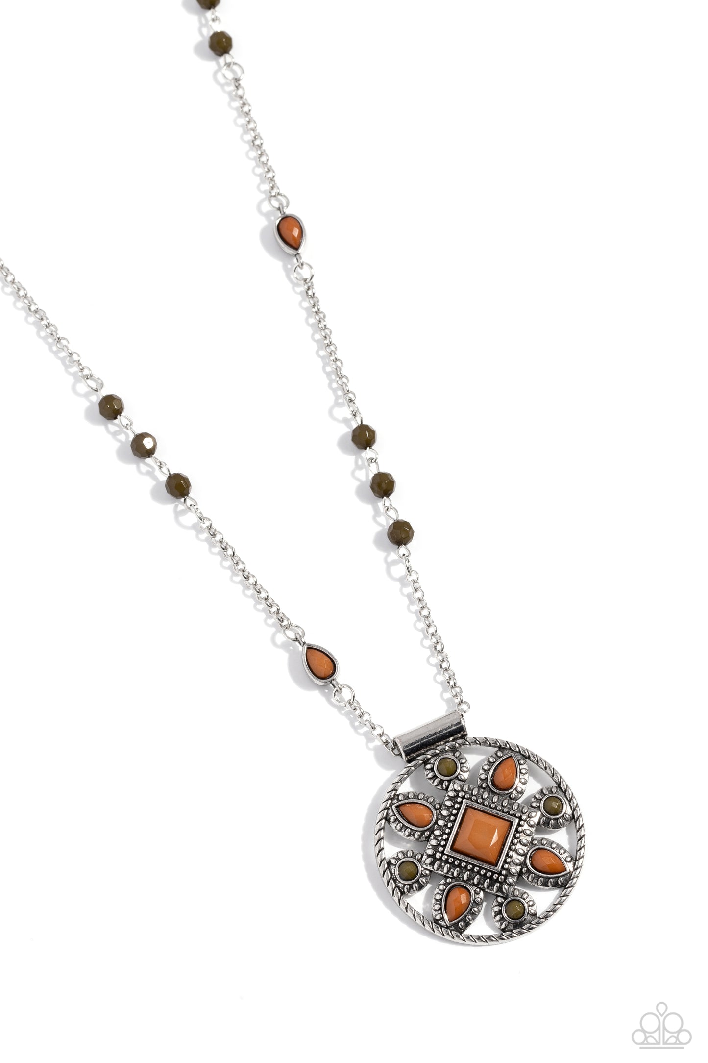 Sierra Showroom - Brown and Olive Stone Silver Long Necklace