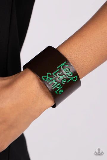 Simply Stunning - Green "Keep Life Simple" Brown Leather Wrap Bracelet