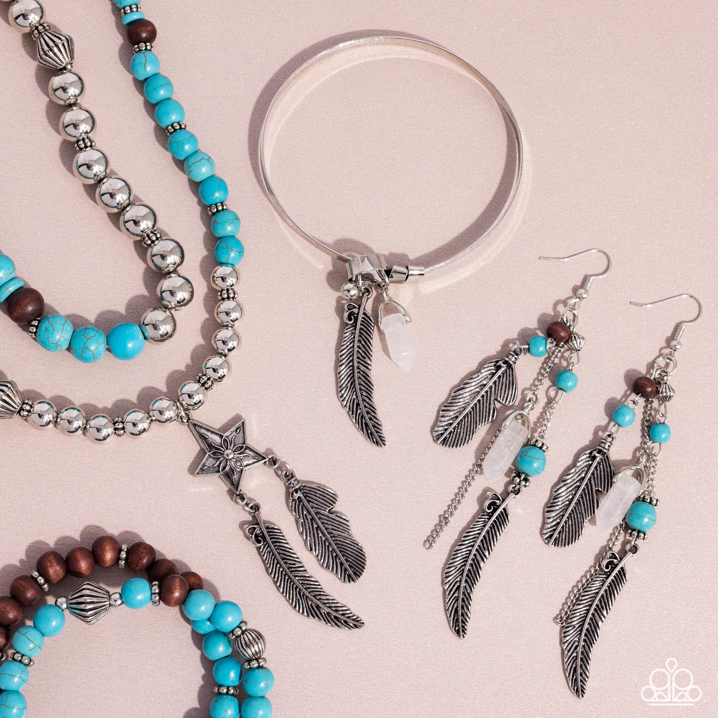 Restful Reunion - White Stone Silver Feather Bangle Bracelet - Fashion Fix