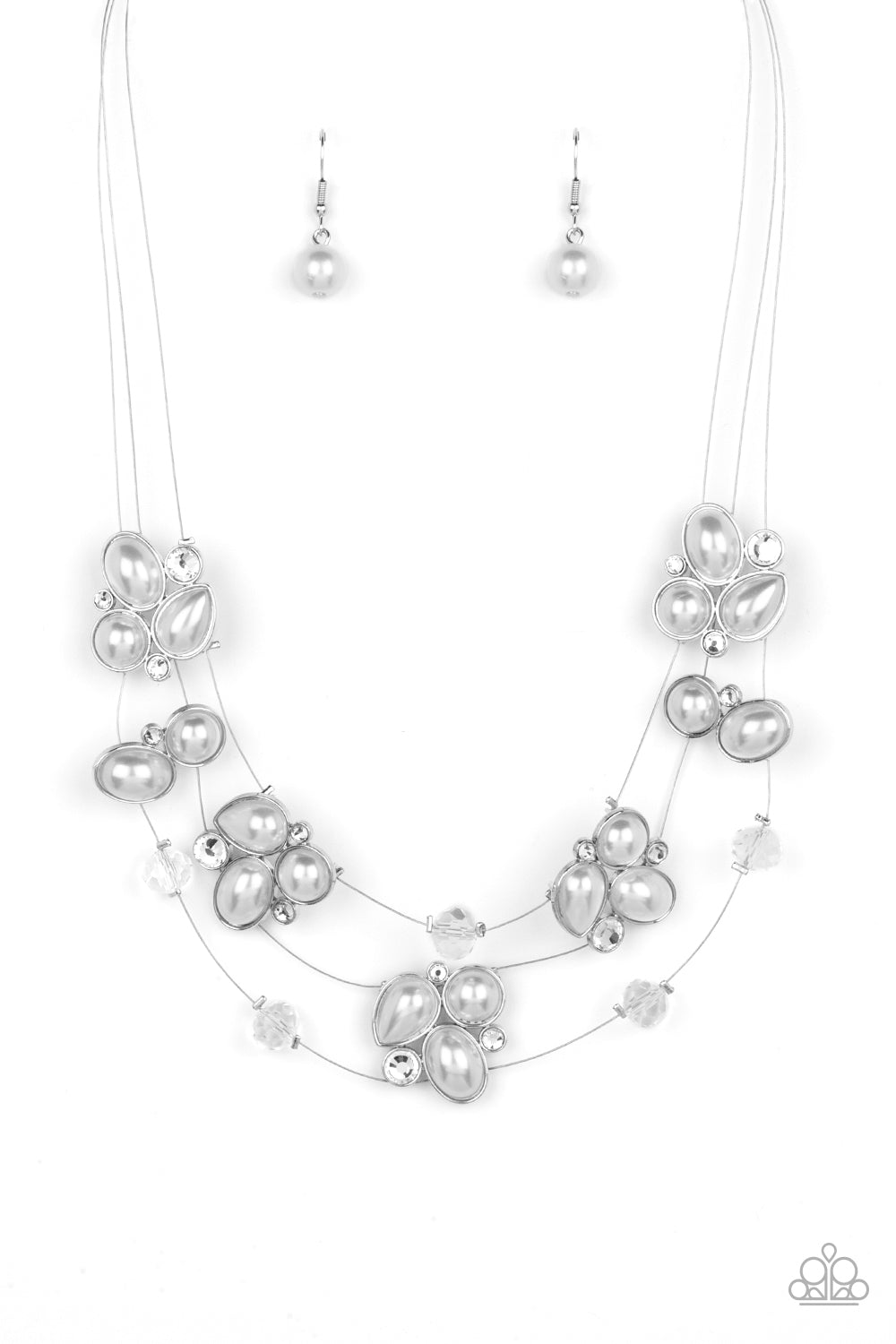 Snow Angels - White Gems Silver Short Necklace
