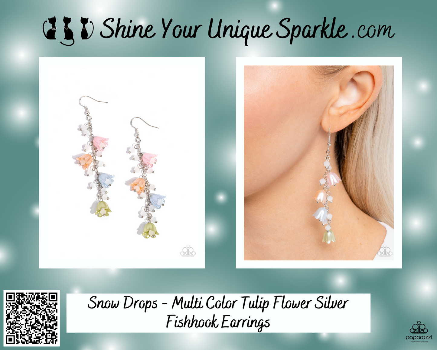 Snow Drops - Multi Color Tulip Flower Silver Fishhook Earrings