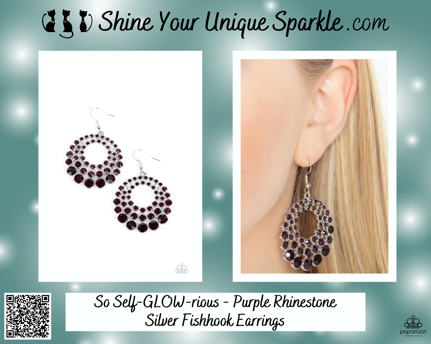 So Self-GLOW-rious - Purple Rhinestone Silver Fishhook Earrings
