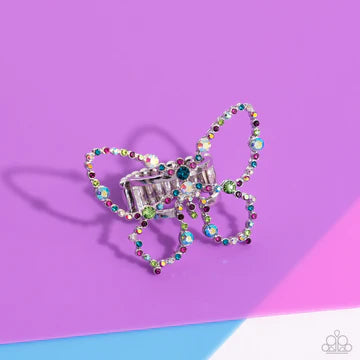 Soaring Sprinkles - Multi Color Iridescent Rhinestone Silver Butterfly Ring - Life of the Party Exclusive