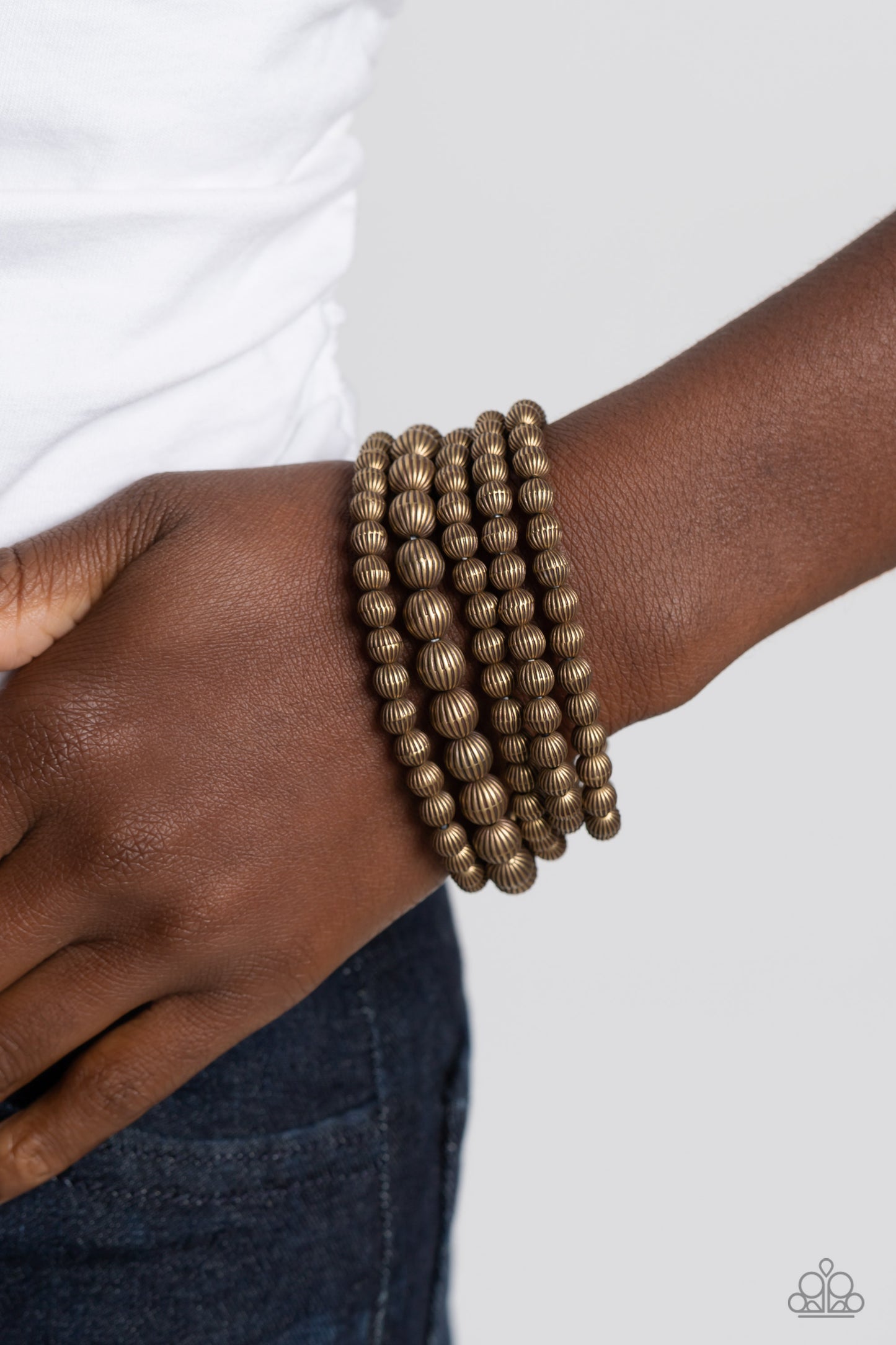 Sonoran Stripes - Brass Bead Stretchy Bracelets Set