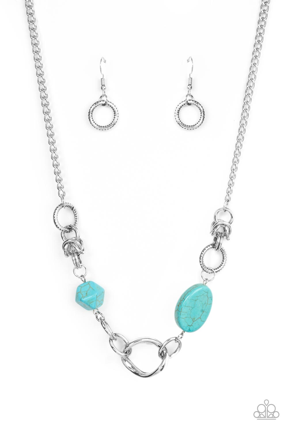PERFECT MATCH / SET: Sonoran Solo - Blue Turquoise Crackle Bead Silver Short Necklace AND Hola, SONORA - Blue Turquoise Crackle Bead Stone Silver Clasp Bracelet