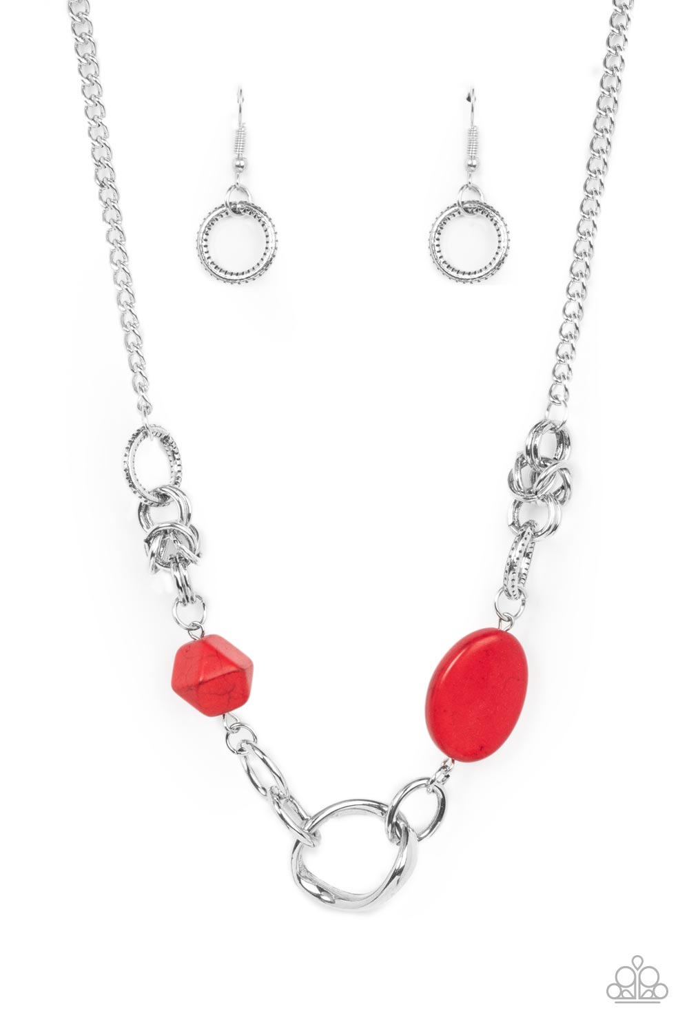 Sonoran Solo - Red Crackle Bead Silver Short Necklace