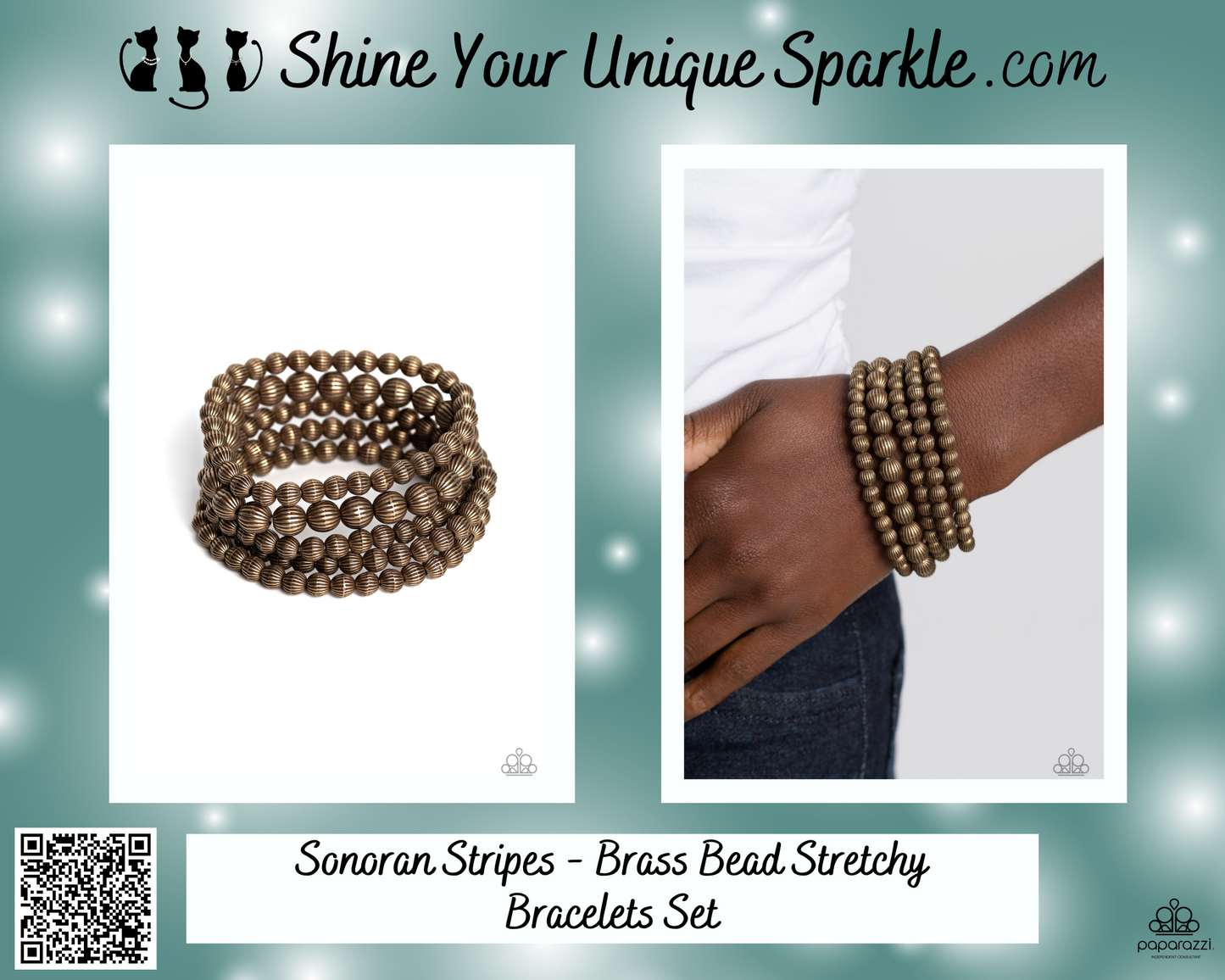 Sonoran Stripes - Brass Bead Stretchy Bracelets Set