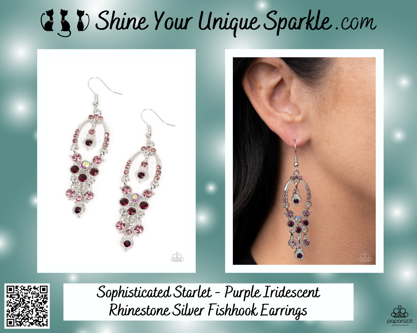 Sophisticated Starlet - Purple Iridescent Rhinestone Silver Fishhook Earrings