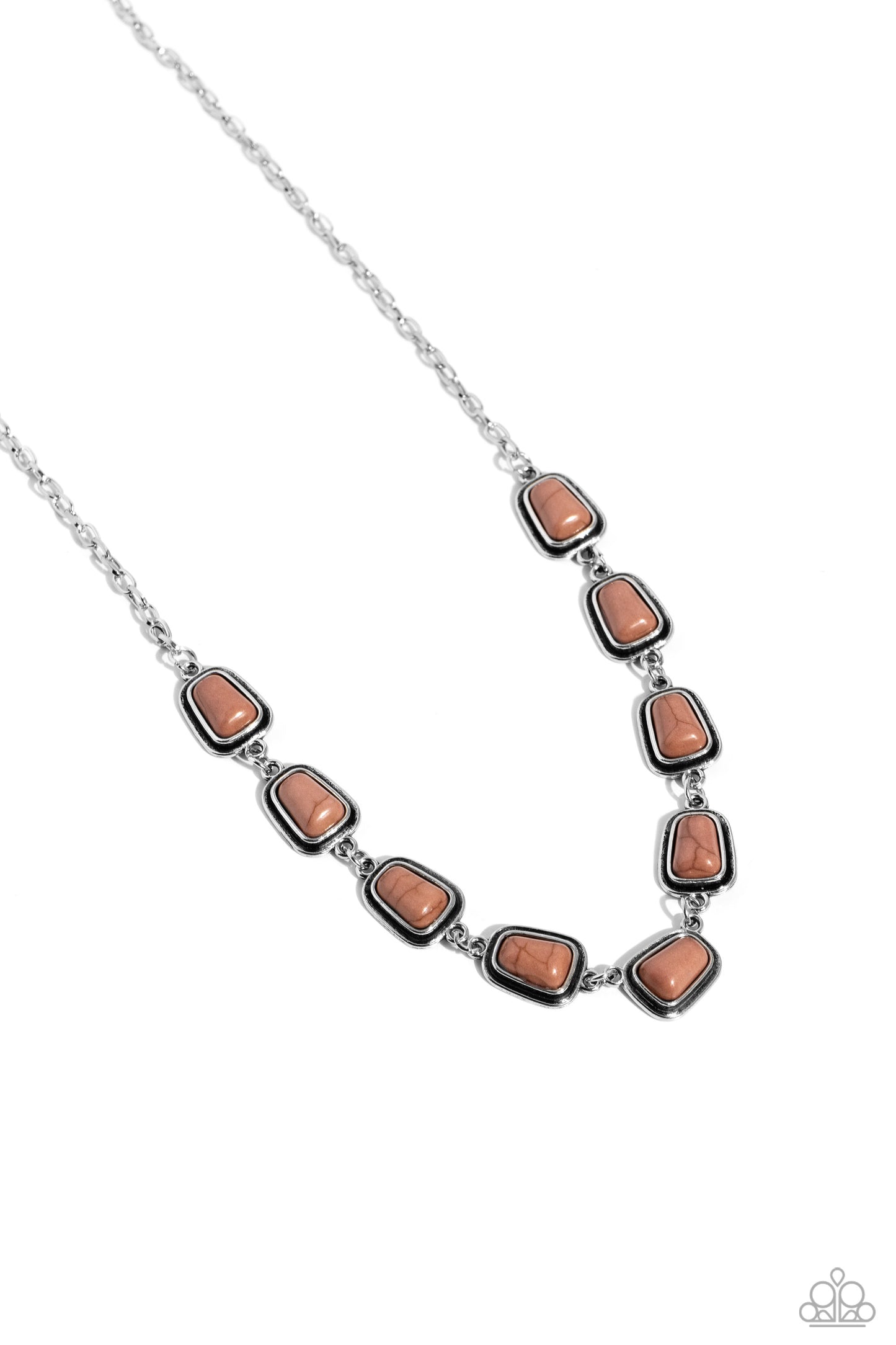 PERFECT MATCH / SET: Southern Safari - Brown Crackle Stone Silver Short Necklace AND Chasing Canyons - Brown Crackle Stone Silver Clasp Bracelet