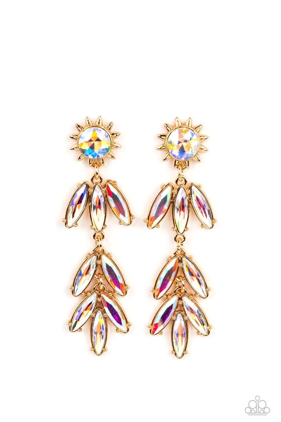 Space Age Sparkle - Gold Iridescent Gem Post Earrings