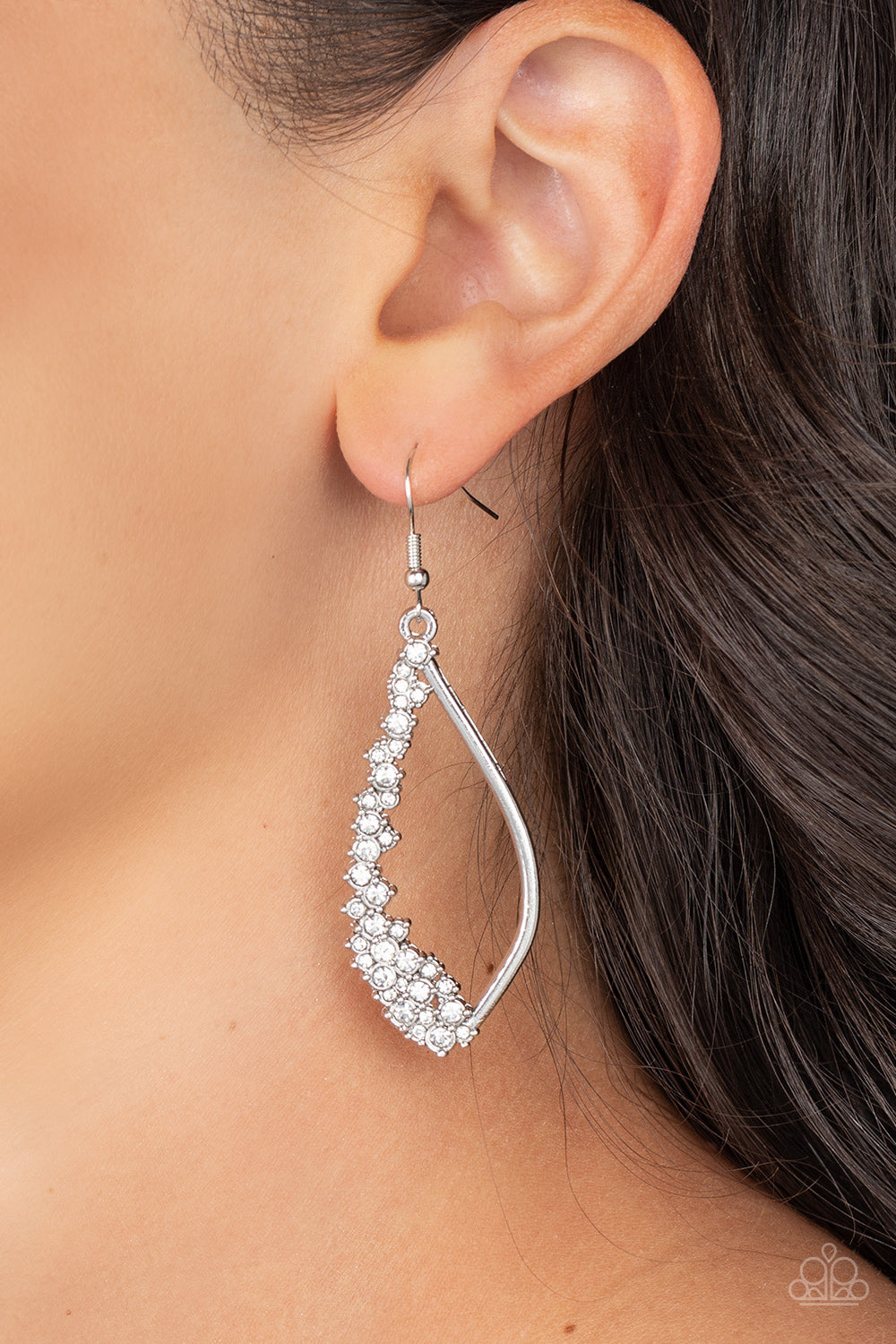 Sparkly Side Effects - White Rhinestone Silver Fishhook Earrings