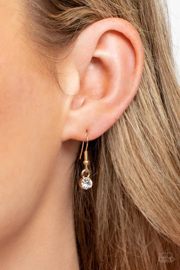 Sparkly Suitor - White Rhinestone Gold Heart Choker Necklace