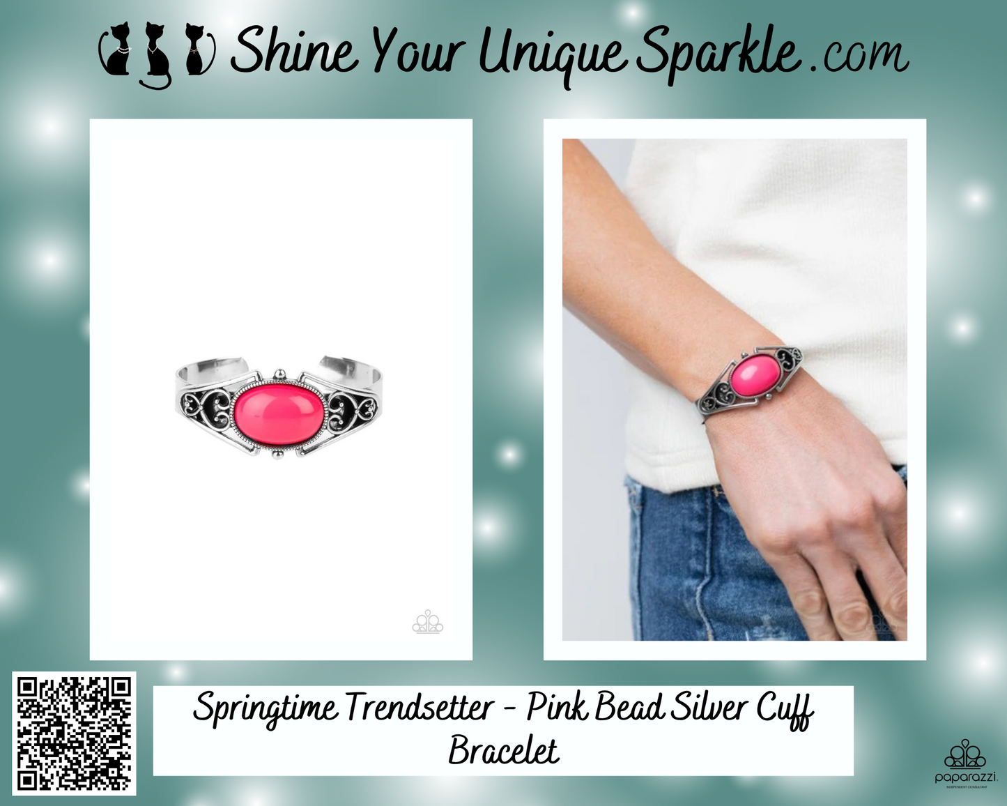 Springtime Trendsetter - Pink Bead Silver Cuff Bracelet