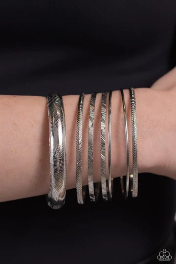 Stackable Stunner - Silver Textured Bangle Bracelet Set