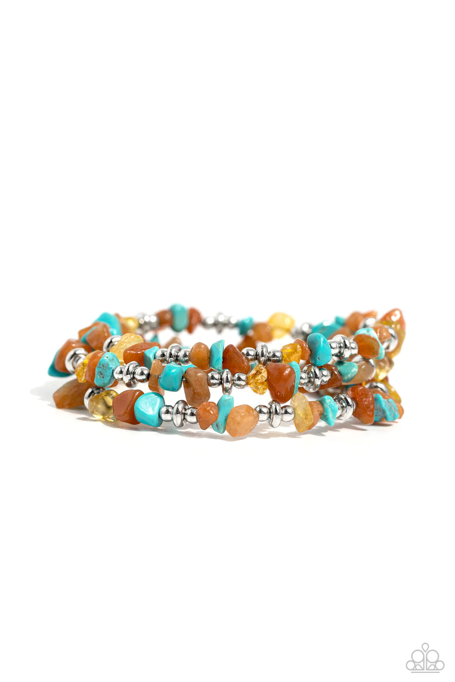 Stacking Stones - Orange Turquoise Yellow Silver Coil Bracelet - 2023 Convention Exclusive