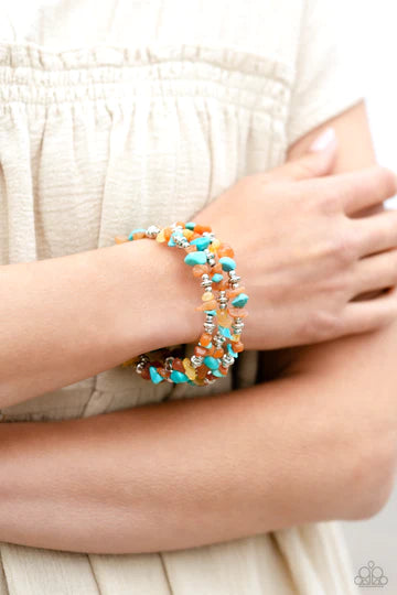 Stacking Stones - Orange Turquoise Yellow Silver Coil Bracelet - 2023 Convention Exclusive