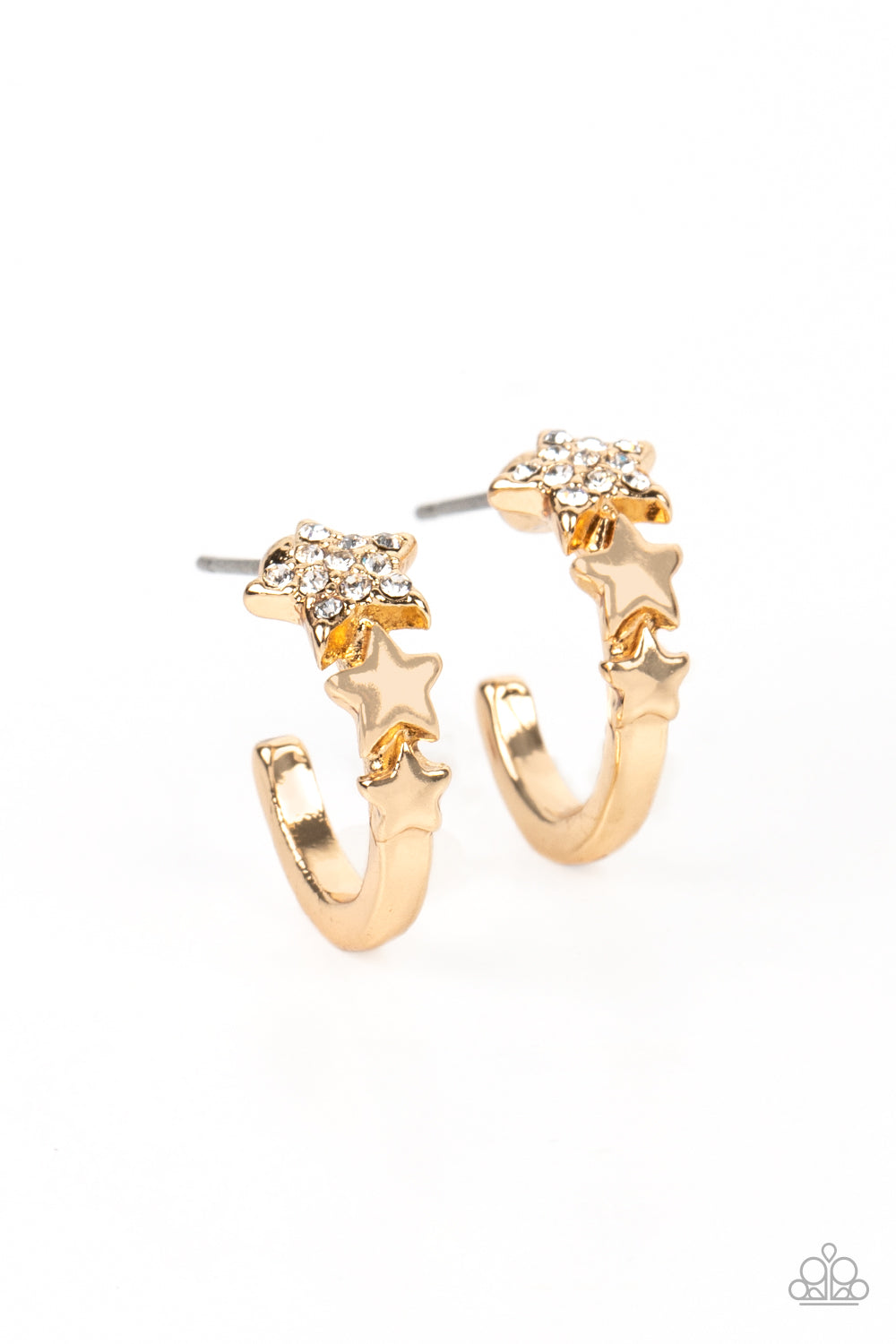 Starfish Showpiece - Gold Star White Rhinestone Tiny Hoop Post Earrings