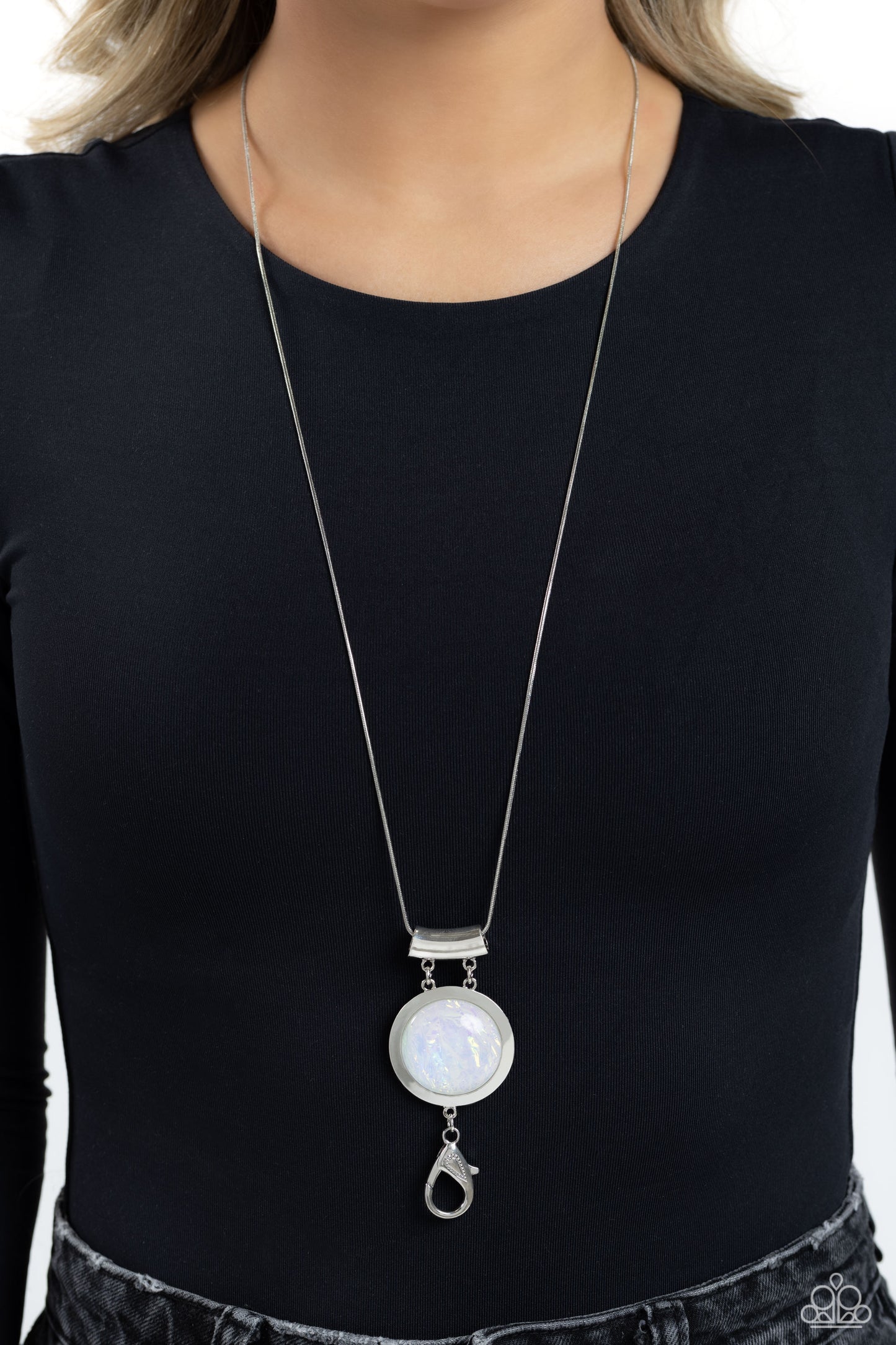 Starlight Starbright - White Opalescent Gem Pendant Silver Long Lanyard Necklace