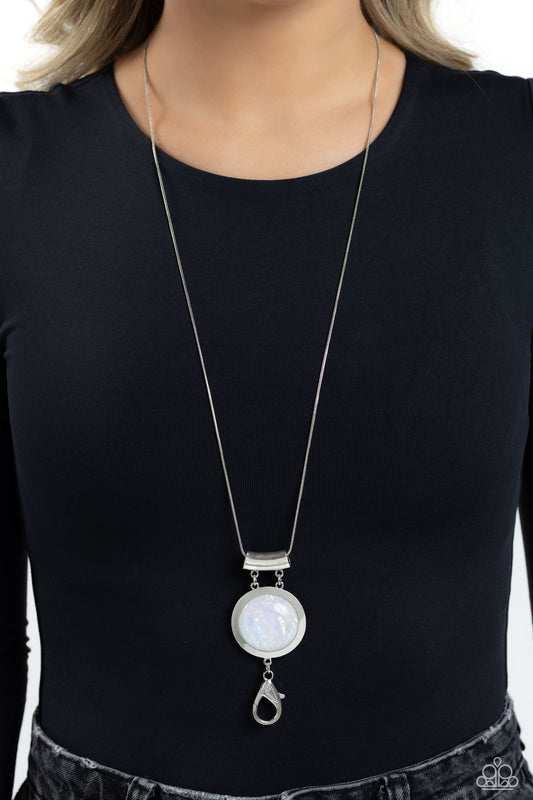 Starlight Starbright - White Opalescent Gem Pendant Silver Long Lanyard Necklace
