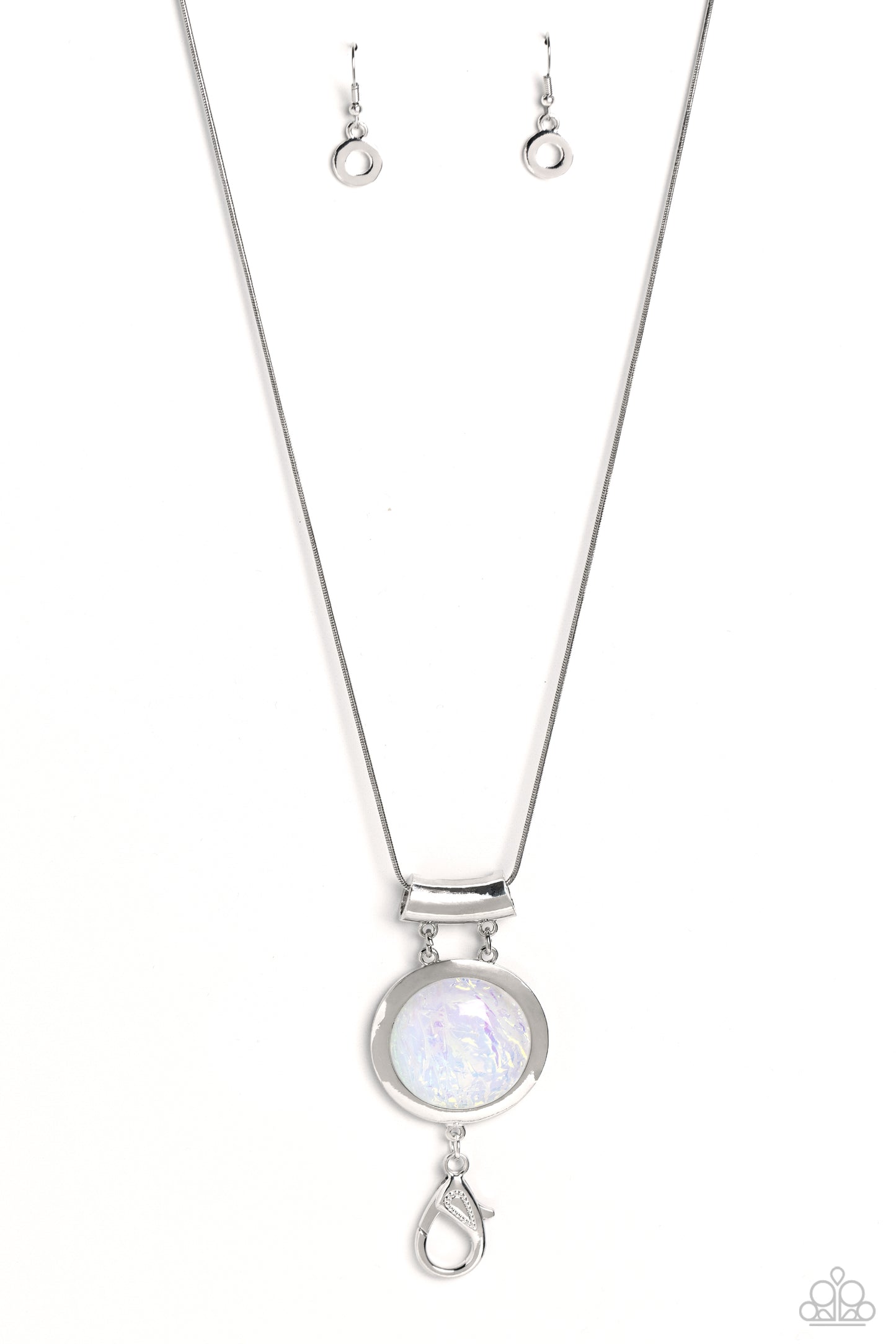 Starlight Starbright - White Opalescent Gem Pendant Silver Long Lanyard Necklace