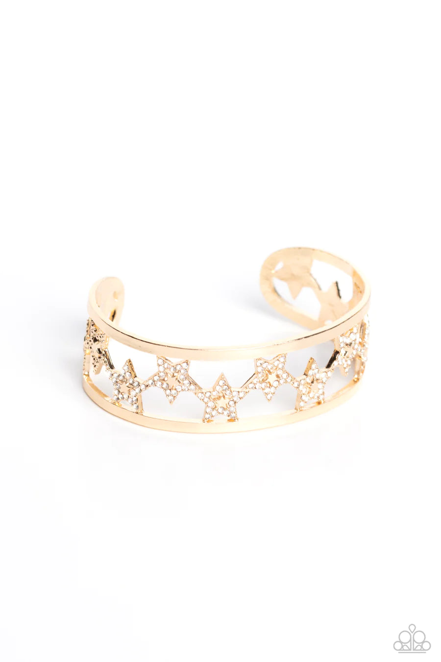 Starry Suffragette - Gold with White Rhinestone Stars Silver Cuff Bracelet