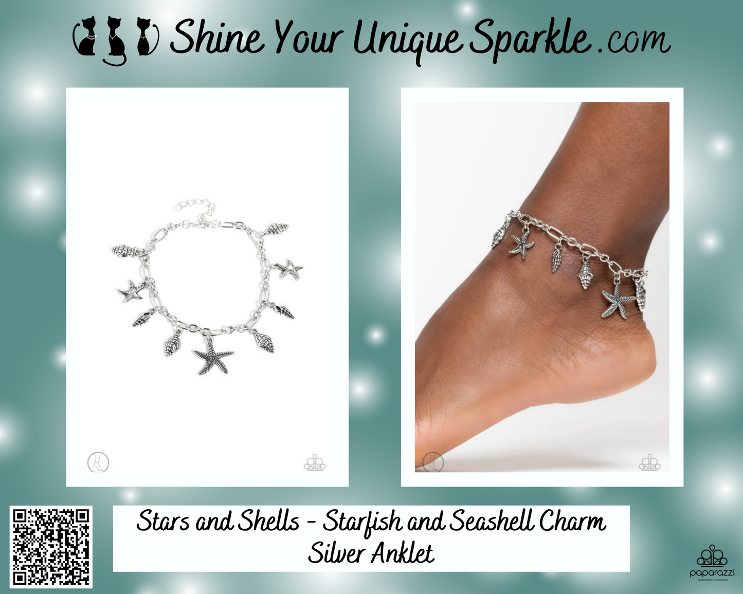 Stars and Shells - Starfish and Seashell Charm Silver Anklet