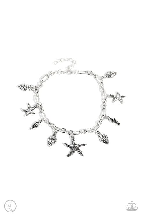 Stars and Shells - Starfish and Seashell Charm Silver Anklet