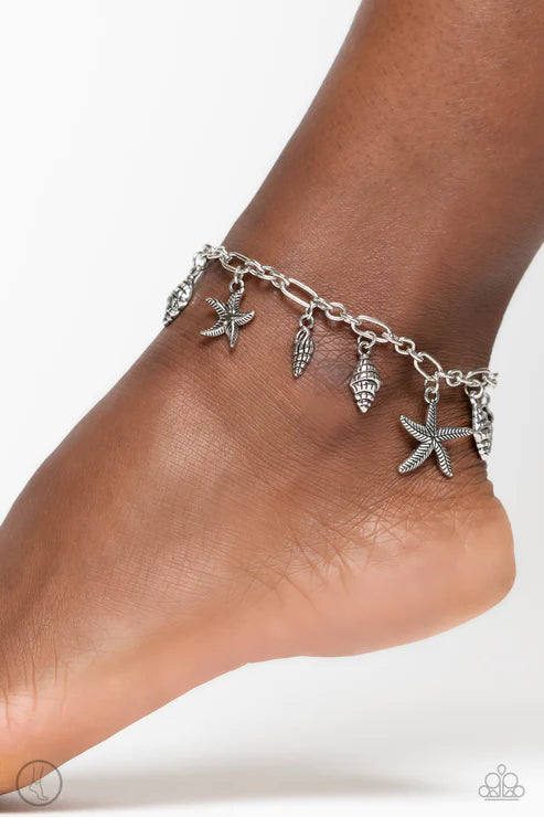 Stars and Shells - Starfish and Seashell Charm Silver Anklet