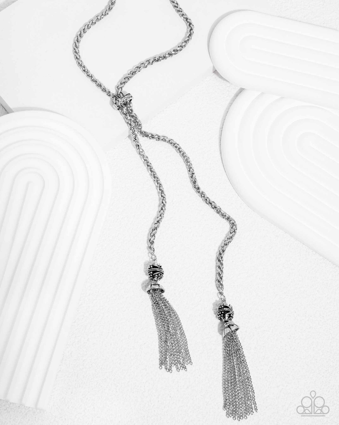 Tassel Transit - White Rhinestone Silver Knotted Long Necklace - 2024 Convention Exclusive