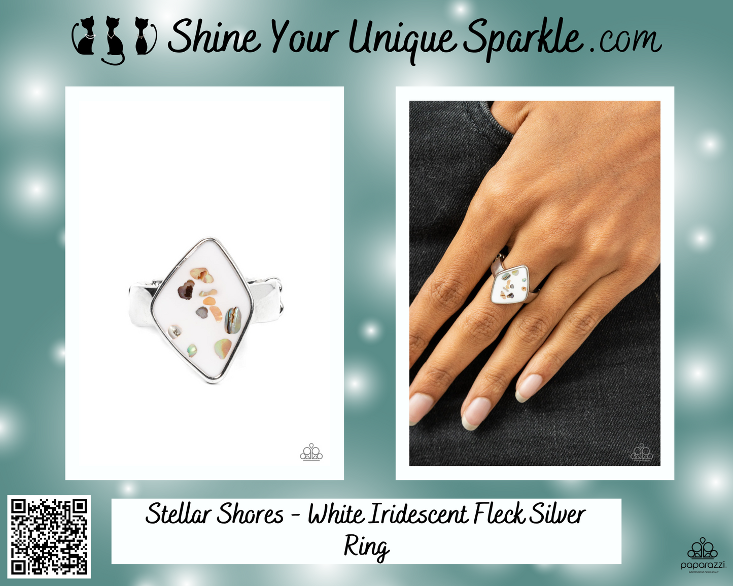 Stellar Shores - White Iridescent Fleck Silver Ring