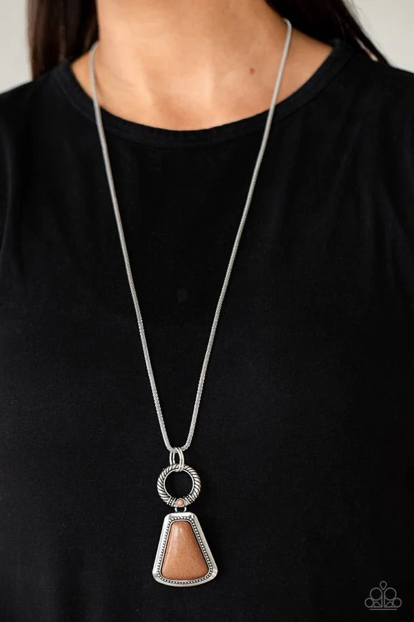 Stone Prairies - Brown Crackle Stone Silver Long Necklace