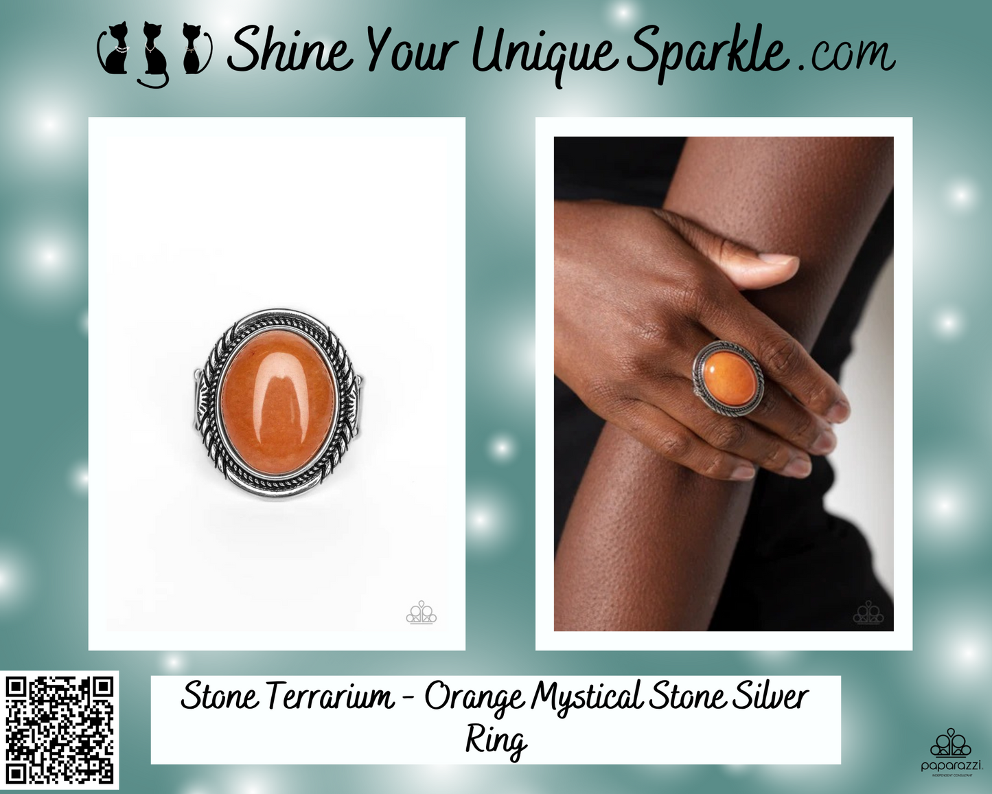 Stone Terrarium - Orange Mystical Stone Silver Ring