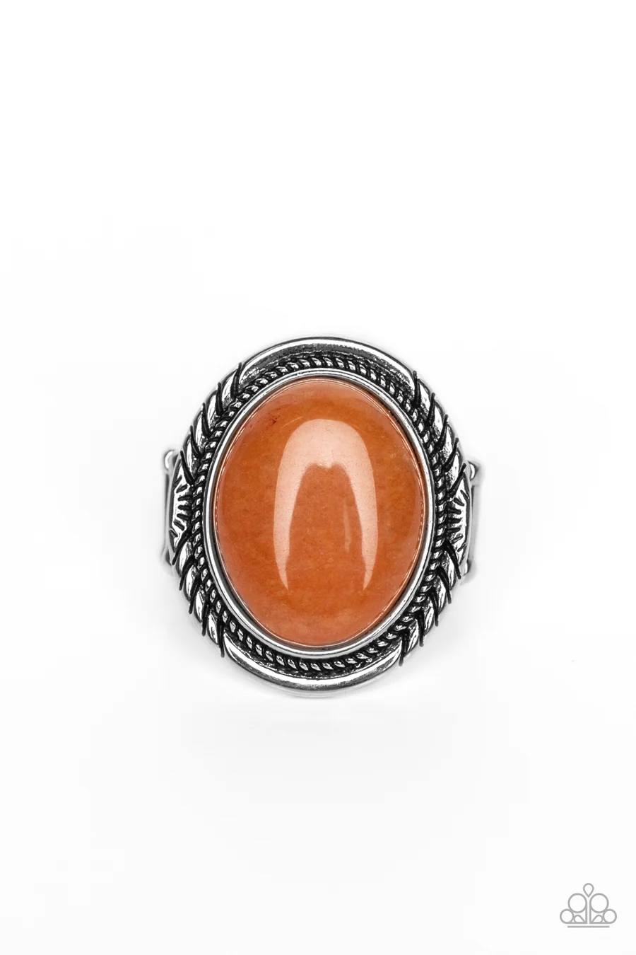 Stone Terrarium - Orange Mystical Stone Silver Ring