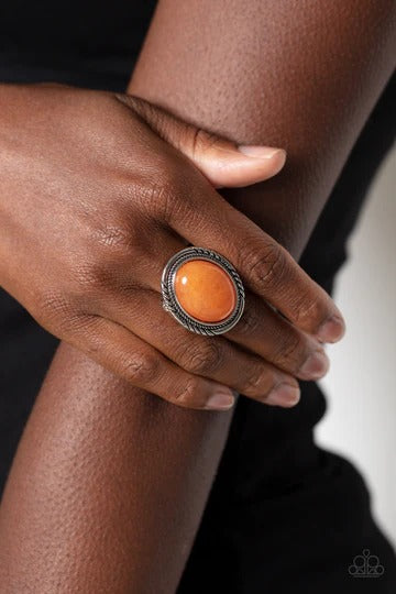 Stone Terrarium - Orange Mystical Stone Silver Ring