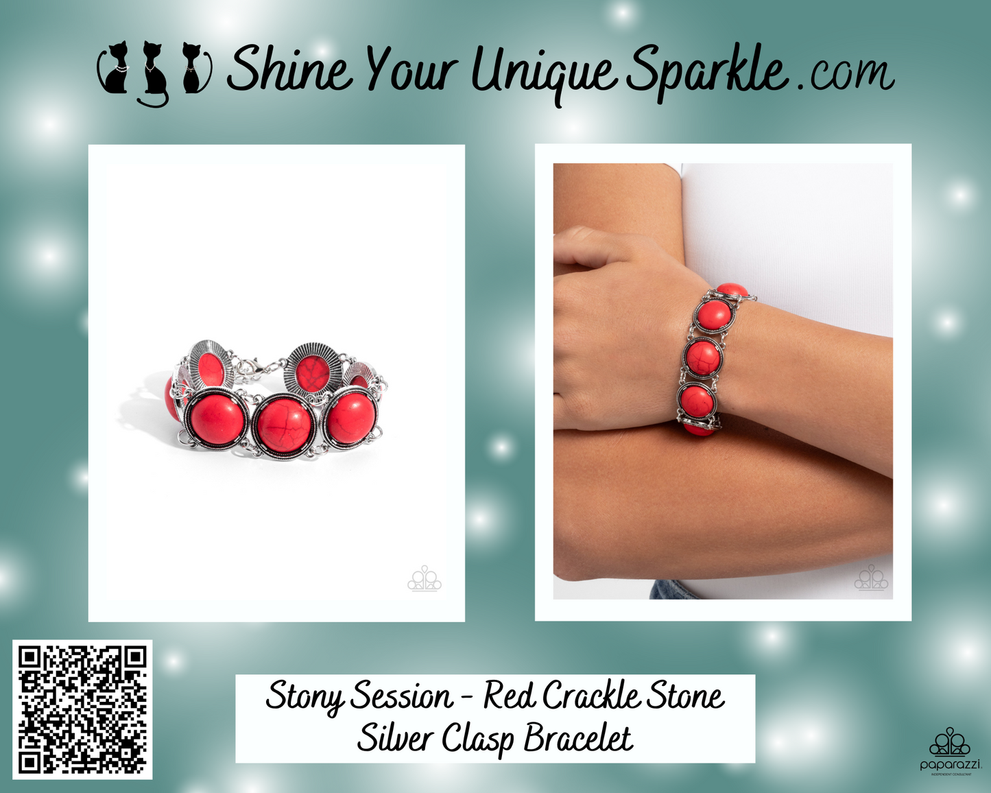 Stony Session - Red Crackle Stone Silver Clasp Bracelet