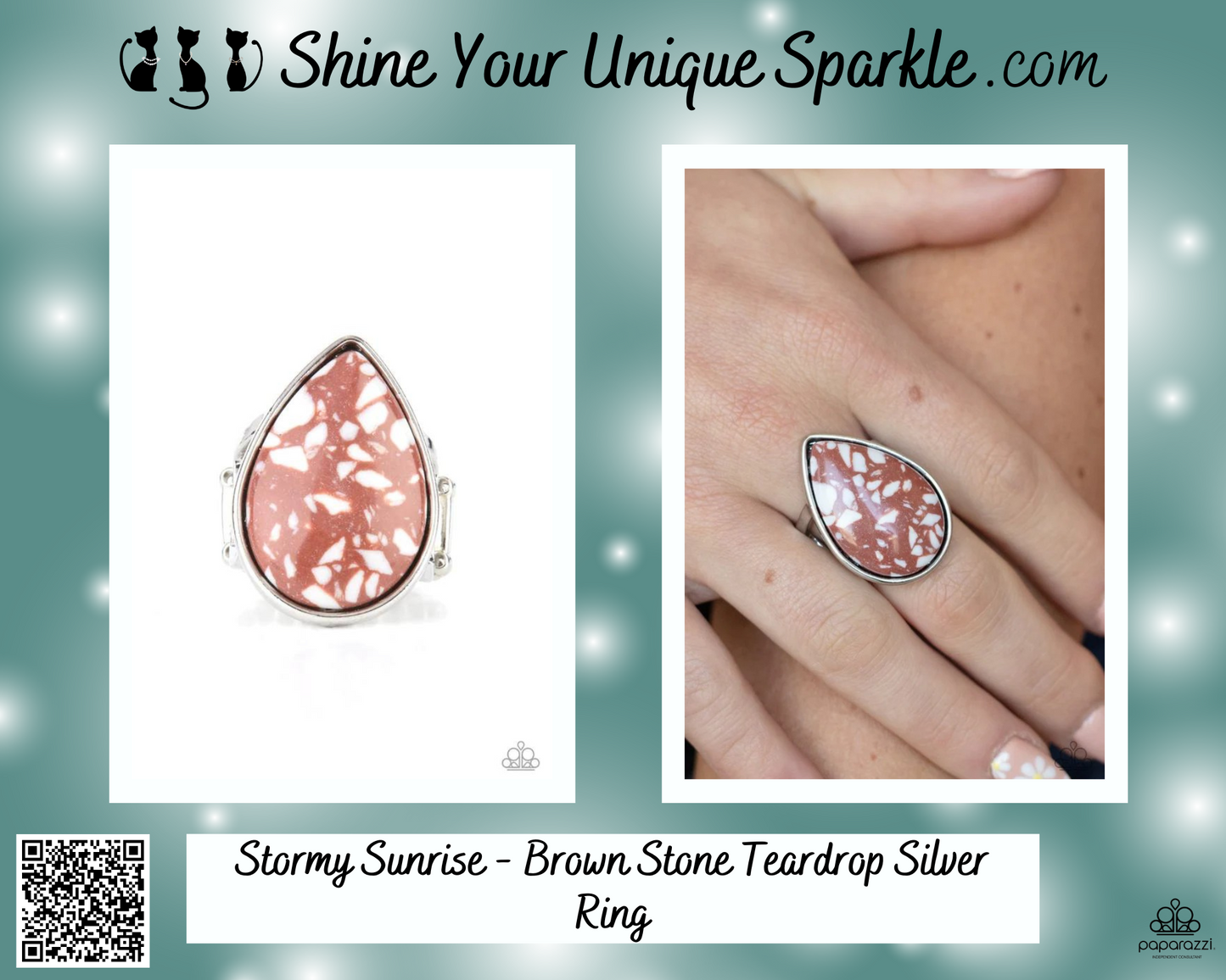 Stormy Sunrise - Brown Stone Teardrop Silver Ring