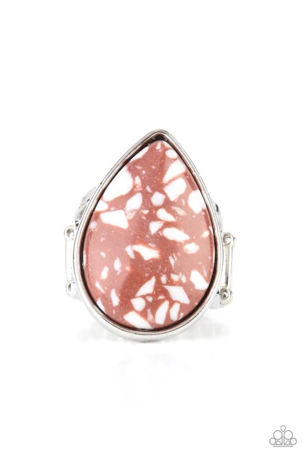 Stormy Sunrise - Brown Stone Teardrop Silver Ring