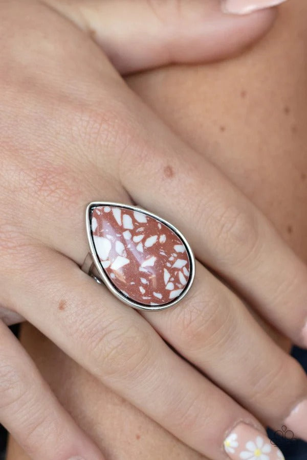 Stormy Sunrise - Brown Stone Teardrop Silver Ring