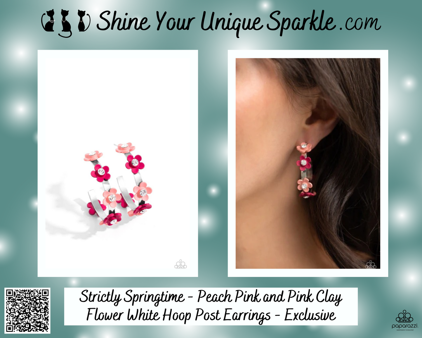 Strictly Springtime - Peach Pink and Pink Clay Flower White Hoop Post Earrings - Exclusive