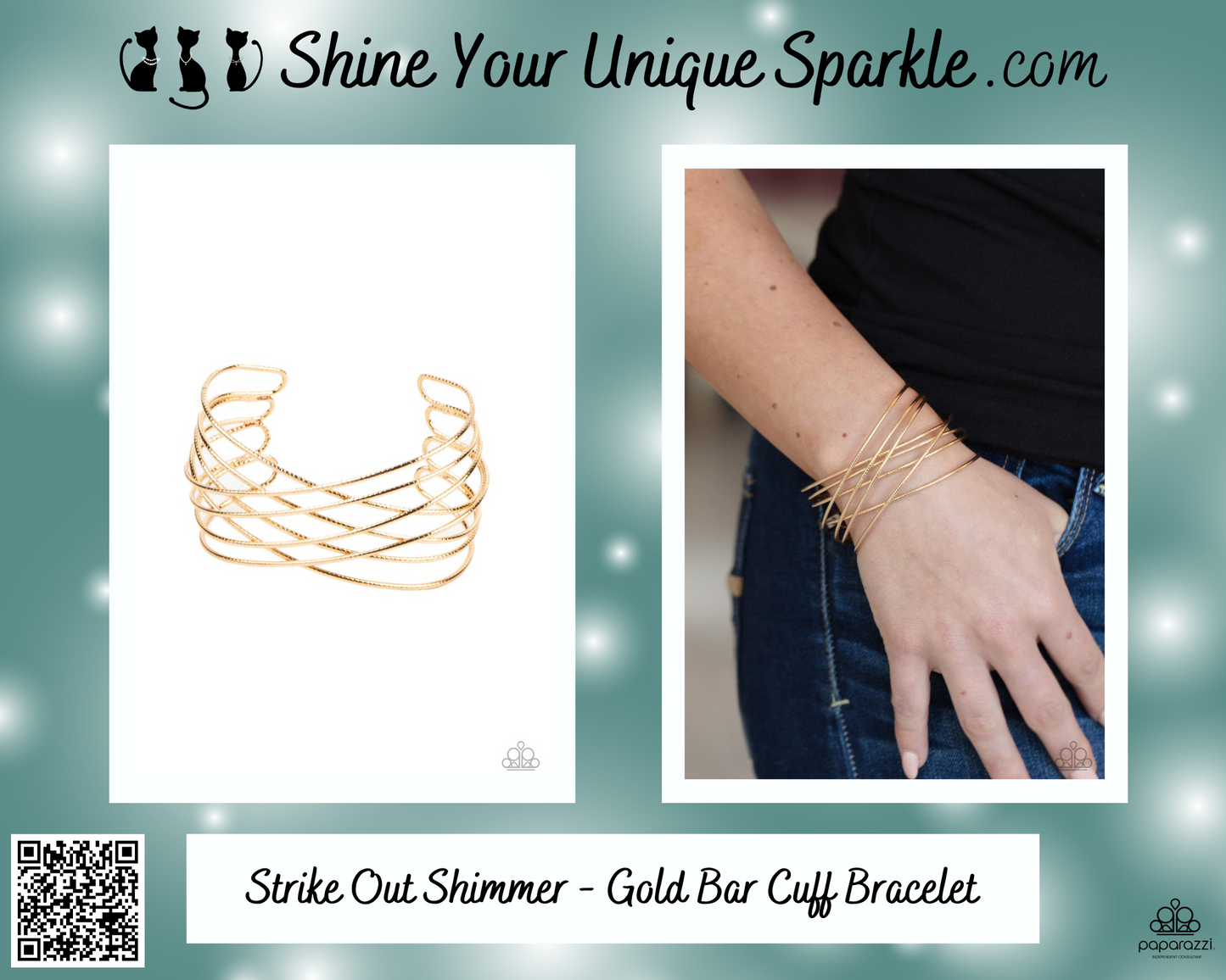 Strike Out Shimmer - Gold Bar Cuff Bracelet
